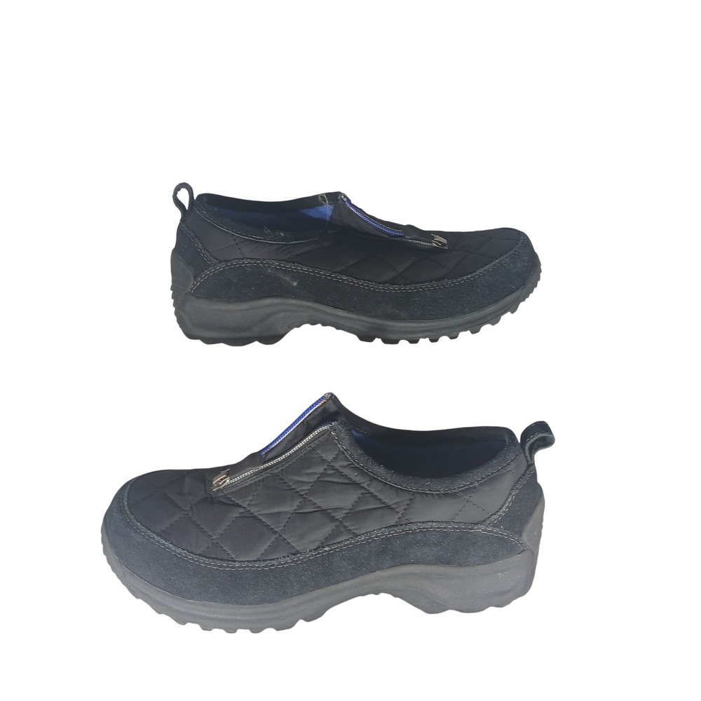 Lands End‎ Womens Black Quilted Zip Front Slip On Shoes Size 8B 86524 Lug Sole